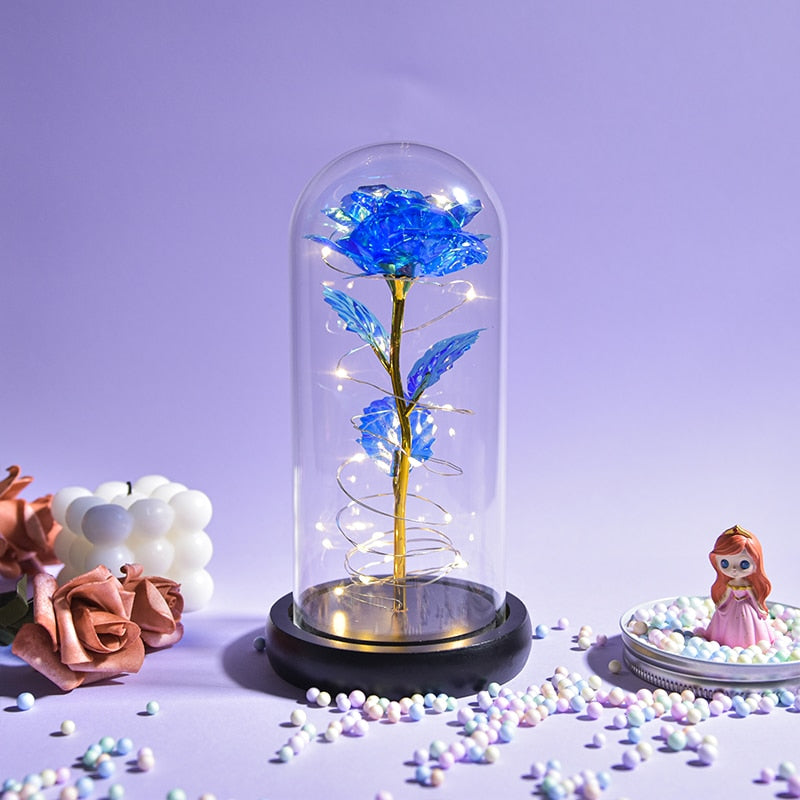Gifts for Women Beauty and The Beast Preserved Roses In Glass Galaxy Rose LED Light Artificial Flower Birthday Gift for Girls