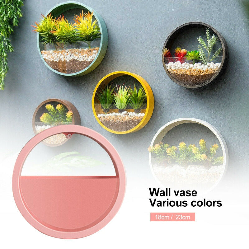 Round Iron Wall Vase Home Living Room Hanging Basket Decorative Flower Pot Wall Decor Succulent Plant Planters Art Glass Vases
