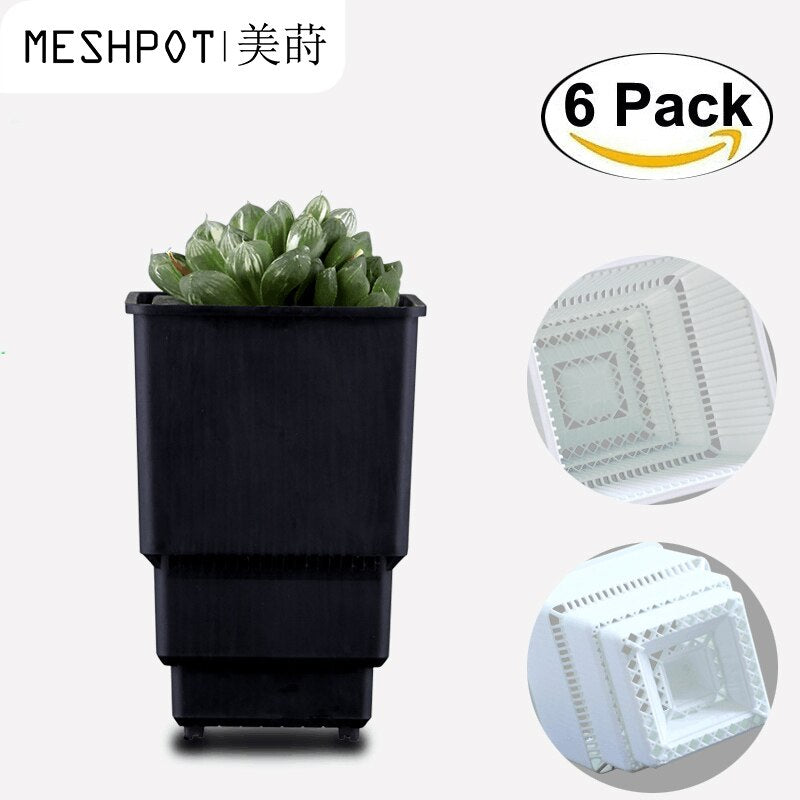 Meshpot 6-Pack Plastic Root Controlling Succulent Pot Cactus Cups Deepen Thickening Garden Pot Planter Container with Drainage