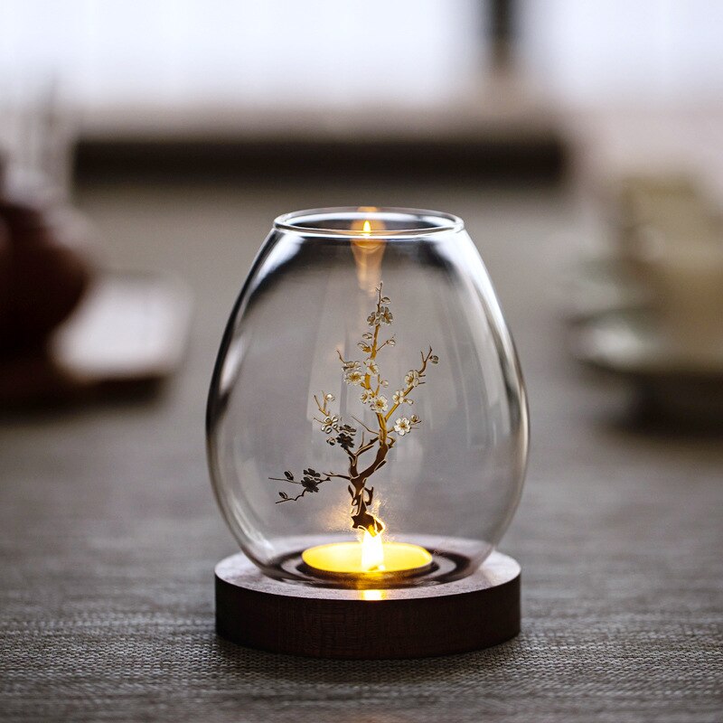 Oil Lamp Shape Candle Holder Transparent Glass Candle Holder Retro Decoration Romantic Dinner Household Windproof Candle Cover